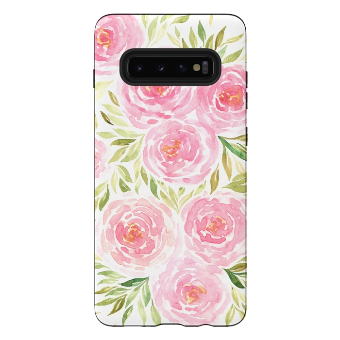 Galaxy S10 plus StrongFit Pastel Pink Peony Floral Print by Becky Starsmore