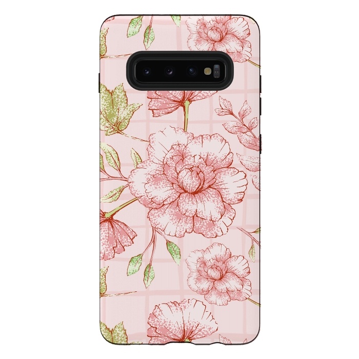 Galaxy S10 plus StrongFit Modern pink Grid and Flower Pattern by  Utart