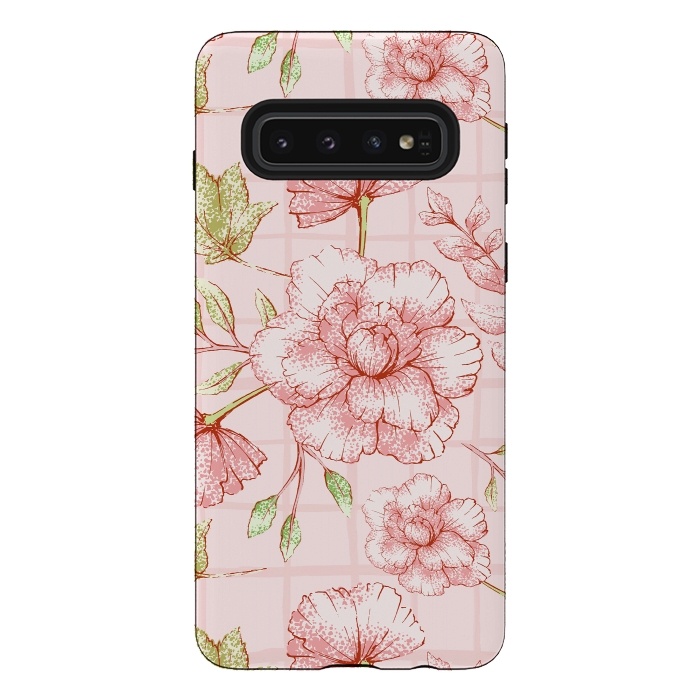 Galaxy S10 StrongFit Modern pink Grid and Flower Pattern by  Utart