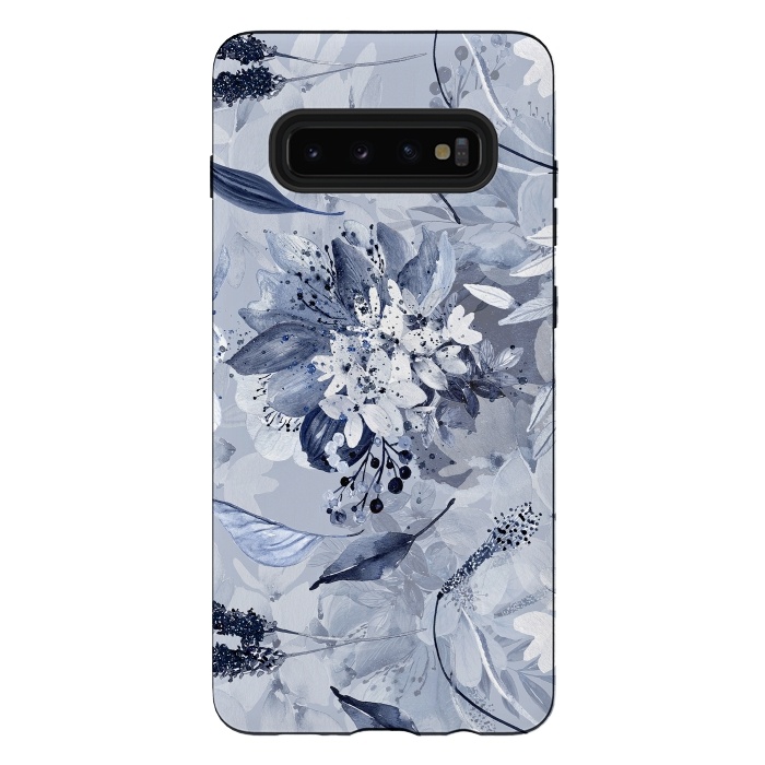 Galaxy S10 plus StrongFit Autumnal fresh gray and blue flower rose pattern by  Utart
