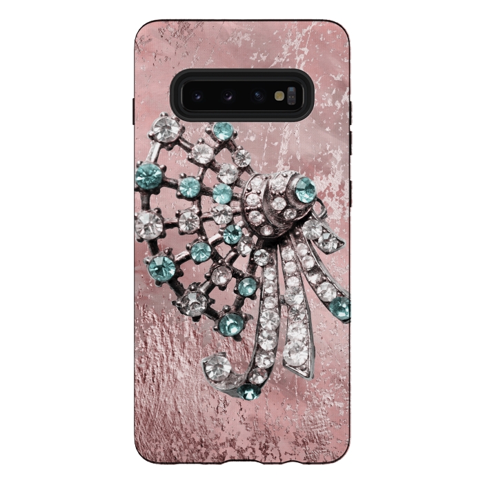 Galaxy S10 plus StrongFit Rhinestone Embellishment Pink And Teal by Andrea Haase