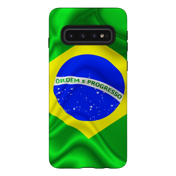 Galaxy S10 StrongFit Brazil Waving Silk Flag by BluedarkArt
