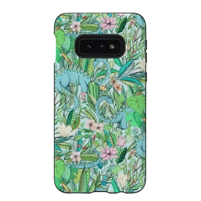 Galaxy S10e StrongFit Summer Floral with Dinosaurs by Micklyn Le Feuvre