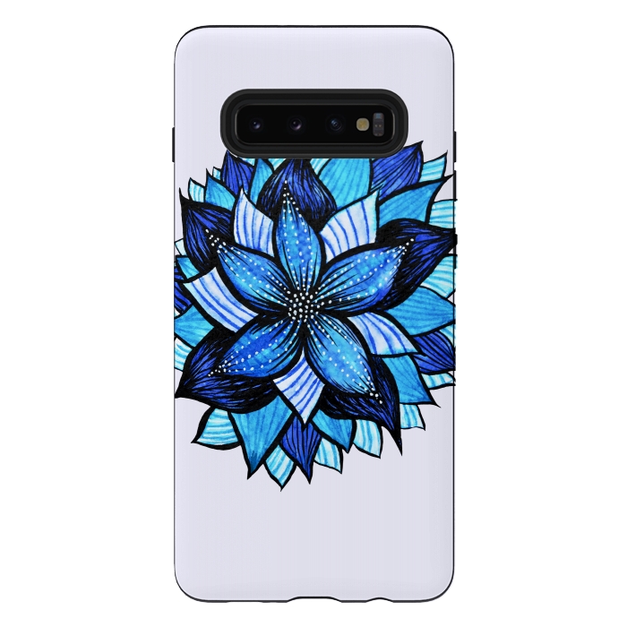 Galaxy S10 plus StrongFit Beautiful Abstract Hand Drawn Zentangle Blue Flower by Boriana Giormova