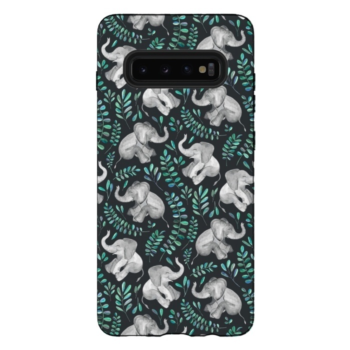Galaxy S10 plus StrongFit Laughing Baby Elephants by Micklyn Le Feuvre