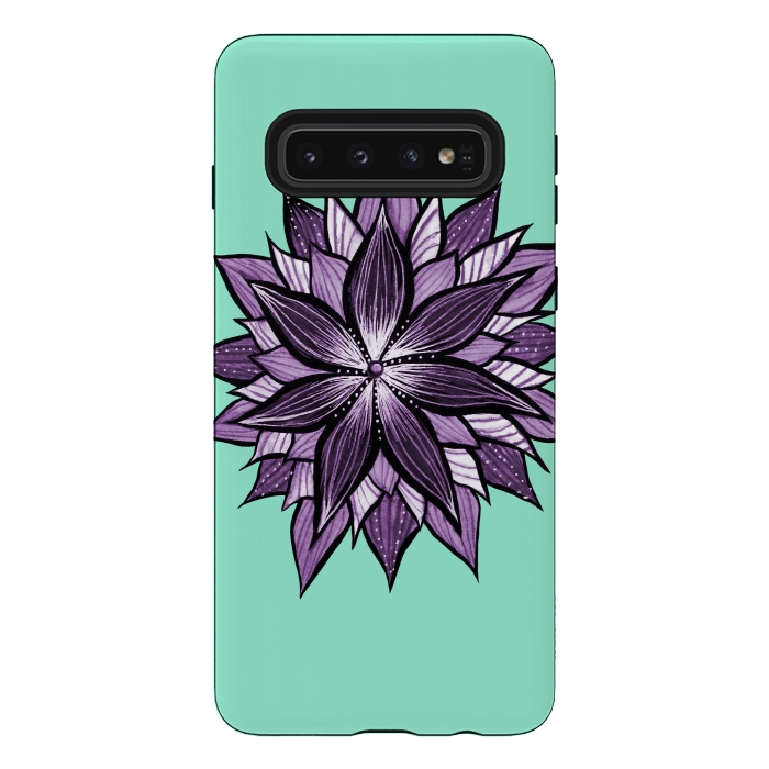 Galaxy S10 StrongFit Purple Mandala Like Ink Drawn Abstract Flower by Boriana Giormova