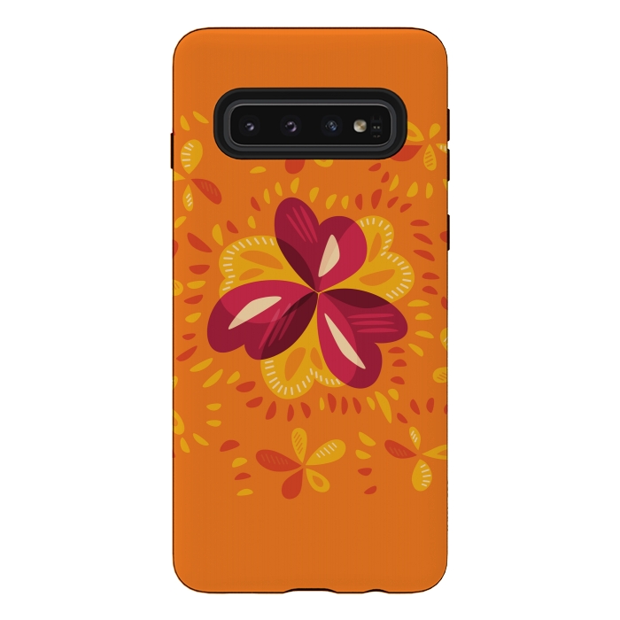Galaxy S10 StrongFit Abstract Clovers In Pink Yellow And Orange by Boriana Giormova