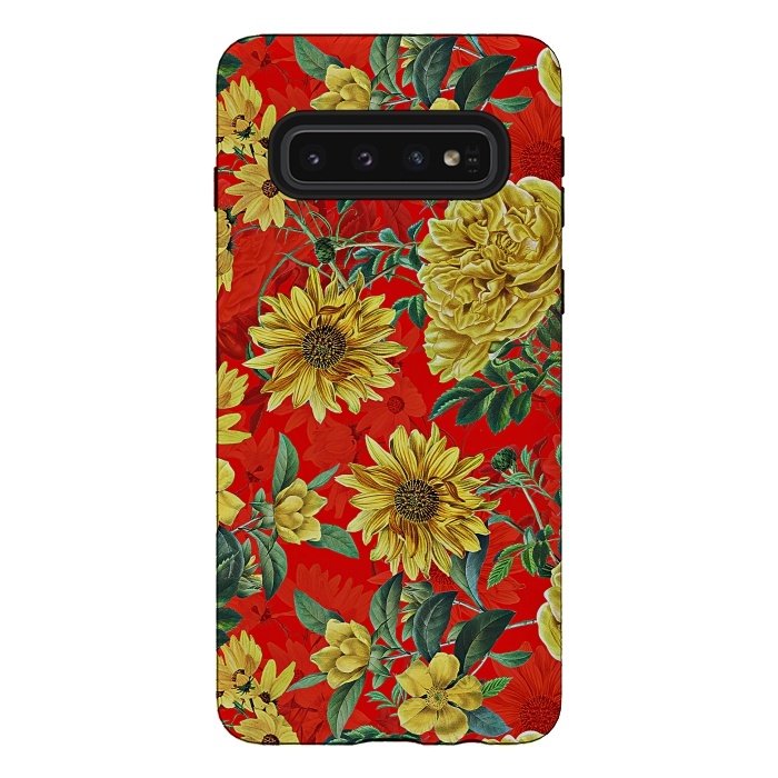 Galaxy S10 StrongFit Sunflowers and Roses on Red by  Utart