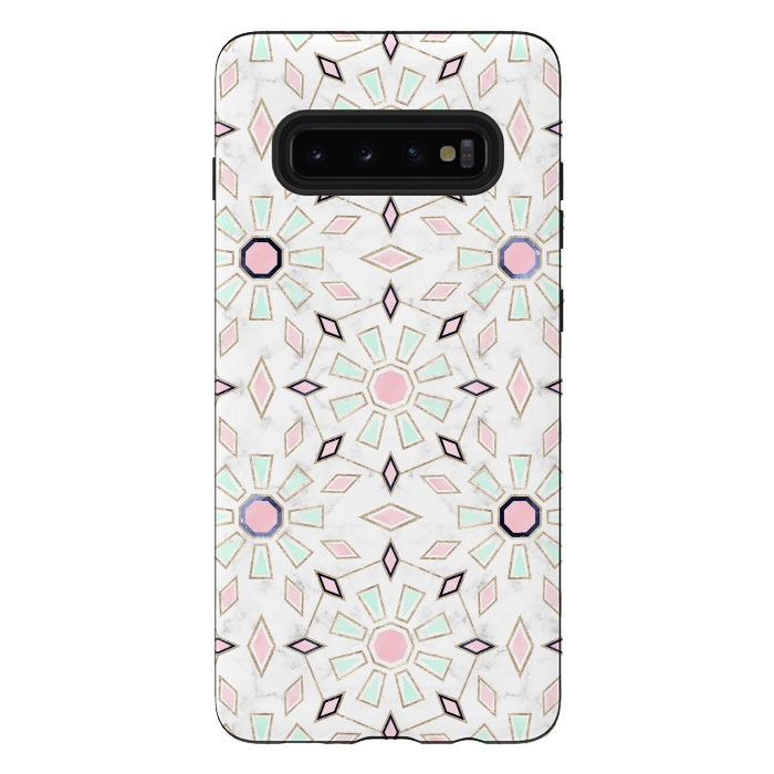 Galaxy S10 plus StrongFit Modern gold Moroccan geometric flower marble image  by InovArts