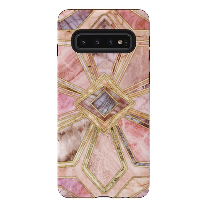 Galaxy S10 StrongFit Geometric Gilded Stone Tiles in Blush Pink, Peach and Coral by Micklyn Le Feuvre