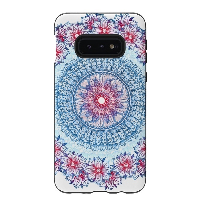 Galaxy S10e StrongFit Red, White and Blue Floral Mandala by Micklyn Le Feuvre