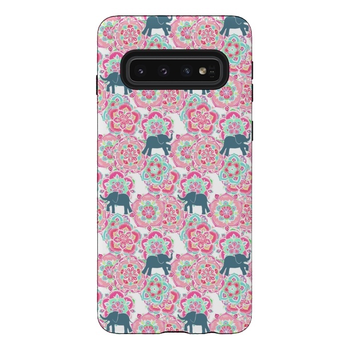 Galaxy S10 StrongFit Tiny Elephants in Fields of Flowers by Micklyn Le Feuvre
