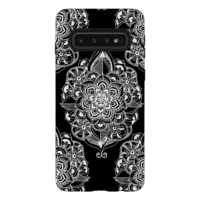 Galaxy S10 StrongFit Black & White Graphic Mandala Diamonds by Tangerine-Tane