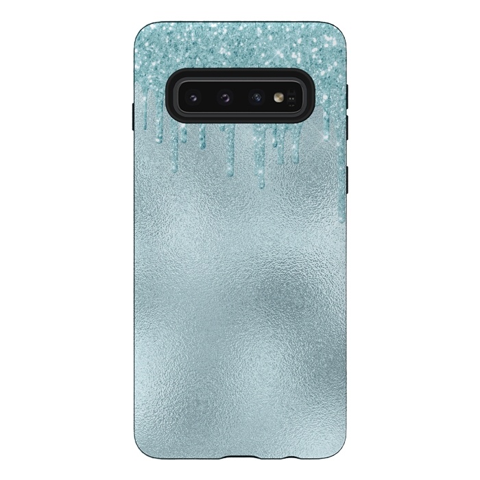 Galaxy S10 StrongFit Ice Blue Glitter Droplets on Metal Foil by  Utart
