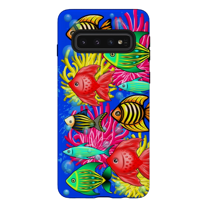 Galaxy S10 StrongFit Fish Cute Colorful Doodles  by BluedarkArt