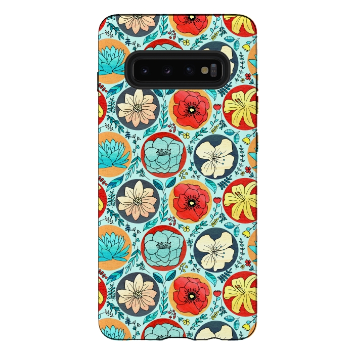 Galaxy S10 plus StrongFit Polka Dot Floral On Navy  by Tigatiga