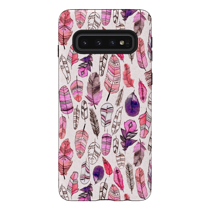 Galaxy S10 StrongFit Pink Feathers  by Tigatiga