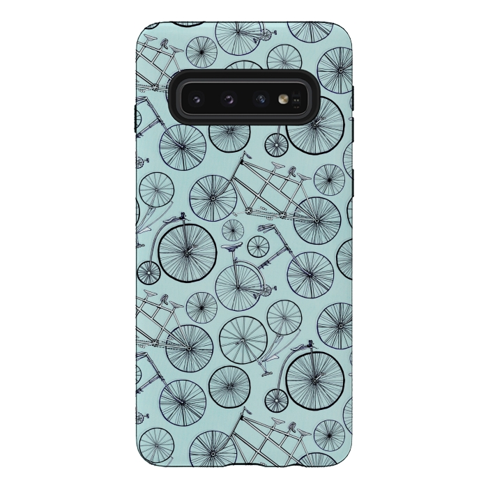 Galaxy S10 StrongFit Vintage Bicycles on Blue  by Tigatiga