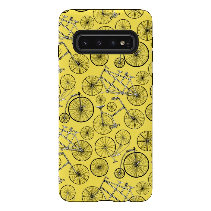Galaxy S10 StrongFit Vintage Bicycles on Yellow  by Tigatiga