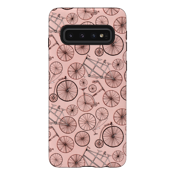 Galaxy S10 StrongFit Vintage Bicycles on Pink by Tigatiga