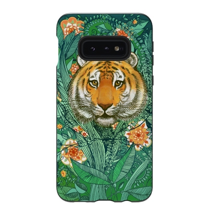 Galaxy S10e StrongFit Tiger Tangle in Color by Micklyn Le Feuvre