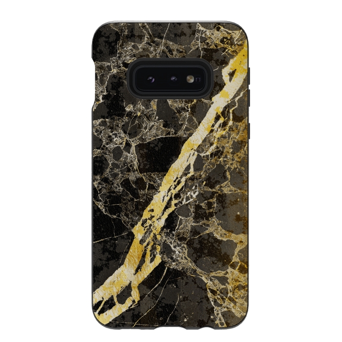 Galaxy S10e StrongFit Black marble with diagonal golden cracks by Oana 