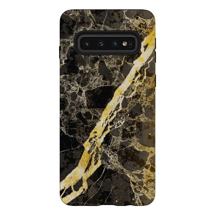 Galaxy S10 StrongFit Black marble with diagonal golden cracks by Oana 