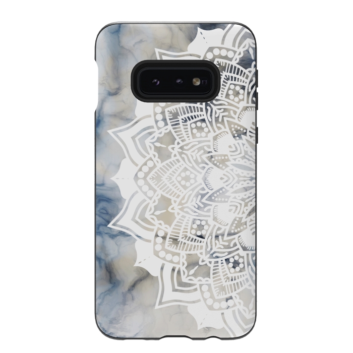 Galaxy S10e StrongFit Cut out white lace mandala on marble by Oana 