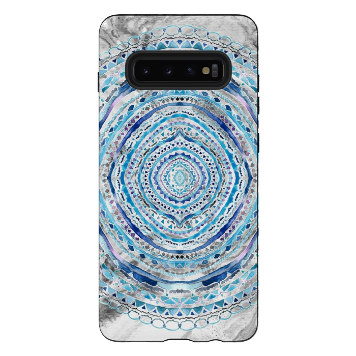 Galaxy S10 plus StrongFit Blue Marbling Mandala  by Tigatiga