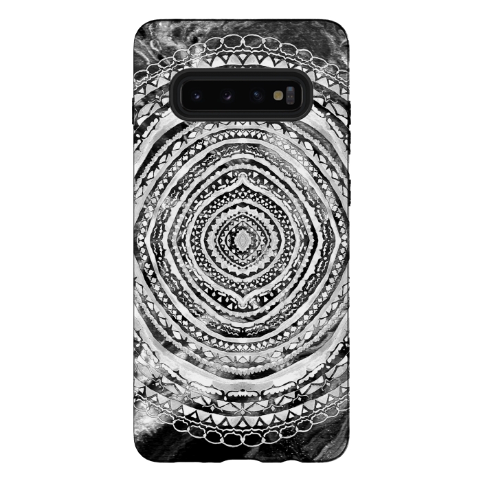 Galaxy S10 plus StrongFit Black & White Marbling Mandala  by Tigatiga