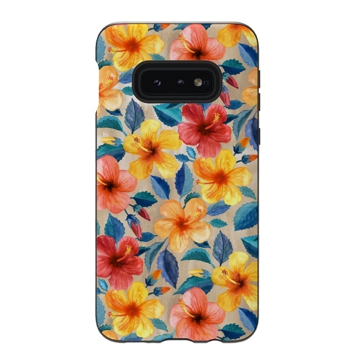 Galaxy S10e StrongFit Little Tropical Hibiscus Blooms in Watercolor by Micklyn Le Feuvre