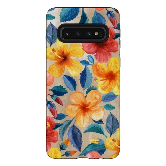 Galaxy S10 StrongFit Tropical Hibiscus Blooms in Watercolor by Micklyn Le Feuvre