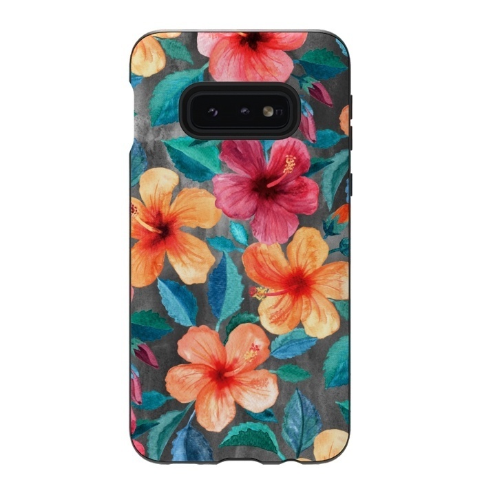 Galaxy S10e StrongFit Colorful Tropical Hibiscus Blooms  by Micklyn Le Feuvre