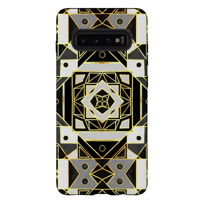 Galaxy S10 plus StrongFit Gold, Black & White Art Deco  by Tigatiga