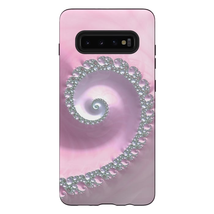 Galaxy S10 plus StrongFit Pink Pastel Fractal Swirl by Andrea Haase