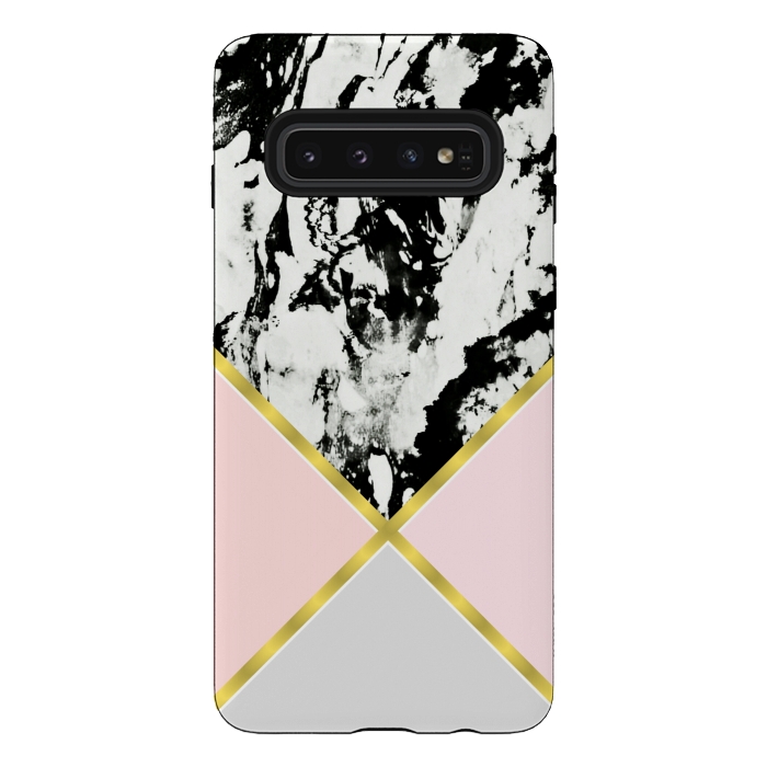 Galaxy S10 StrongFit Pink geometric and black marble by Jms