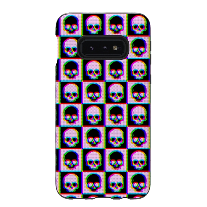 Galaxy S10e StrongFit Glitch Checkered Skulls Pattern IV by Art Design Works