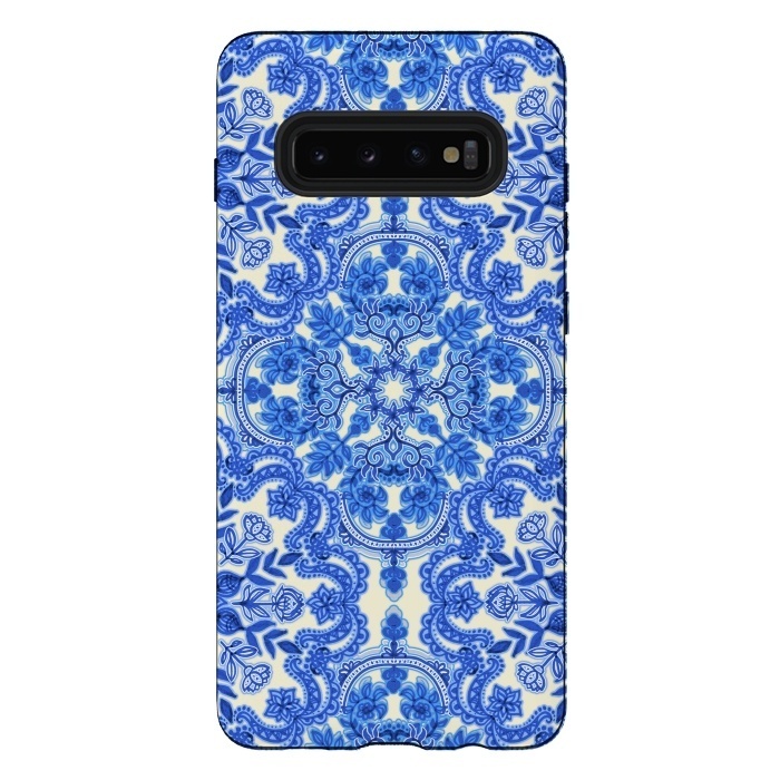 Galaxy S10 plus StrongFit Cobalt Blue and China White Folk Art Pattern by Micklyn Le Feuvre