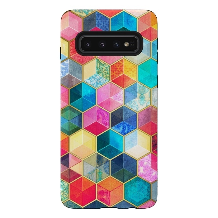 Galaxy S10 StrongFit Crystal Bohemian Honeycomb Cubes by Micklyn Le Feuvre