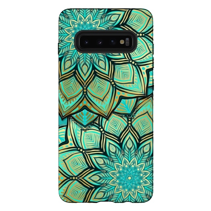 Galaxy S10 plus StrongFit Emerald and Teal Gilded Mandala by Micklyn Le Feuvre