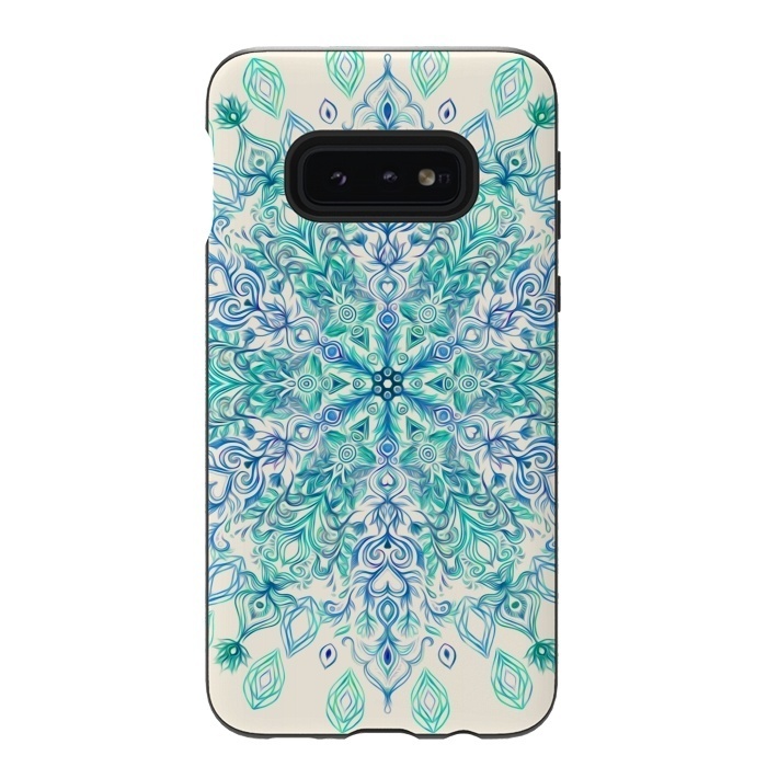 Galaxy S10e StrongFit Peppermint Snowflake on Cream  by Micklyn Le Feuvre