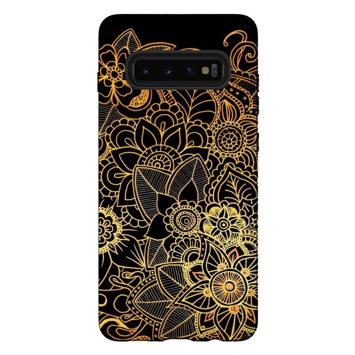Galaxy S10 plus StrongFit Floral Doodle Gold G523 by Medusa GraphicArt
