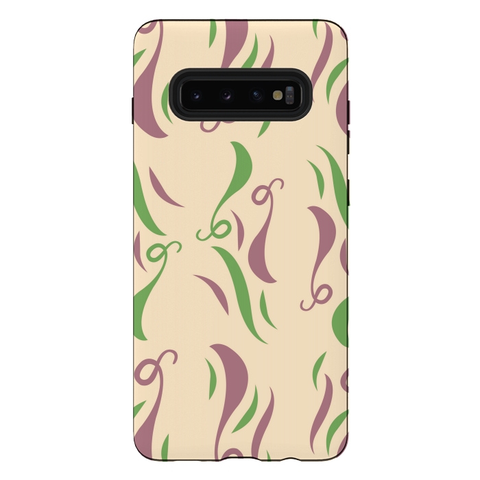 Galaxy S10 plus StrongFit GREEN PINK FLORAL PATTERN by MALLIKA