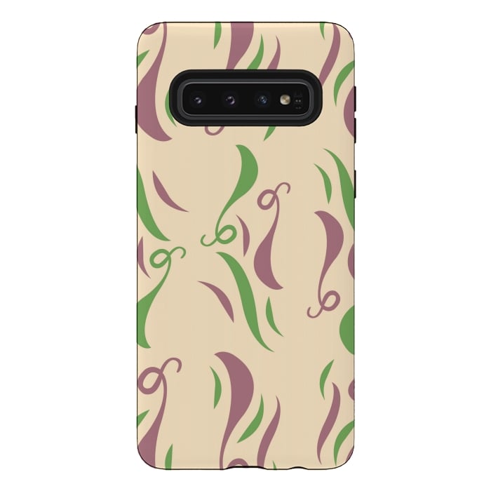 Galaxy S10 StrongFit GREEN PINK FLORAL PATTERN by MALLIKA
