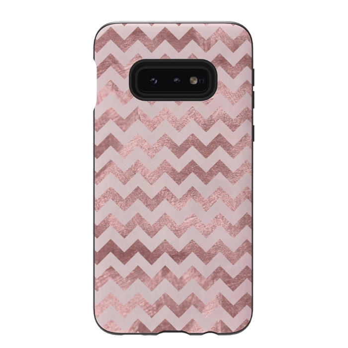 Galaxy S10e StrongFit Elegant Rose Gold Chevron Stripes 2 by Andrea Haase