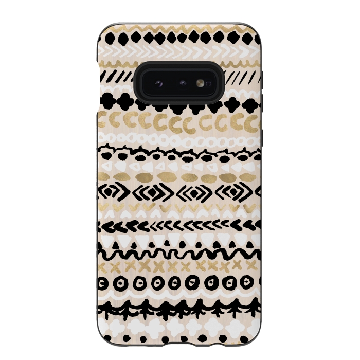 Galaxy S10e StrongFit Black, White & Gold Tribal by Tangerine-Tane