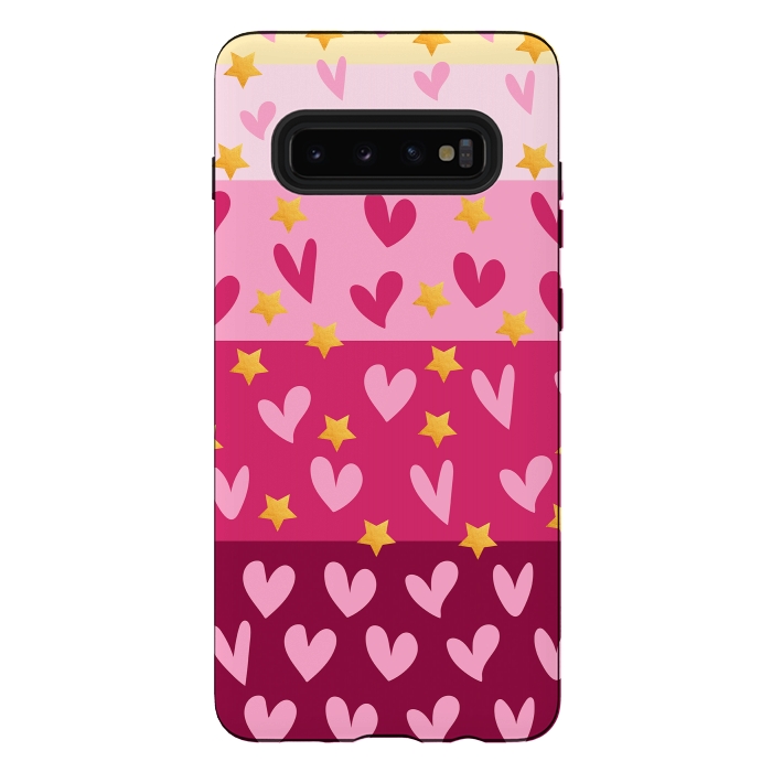 Galaxy S10 plus StrongFit Pink Hearts With Stars by Rossy Villarreal