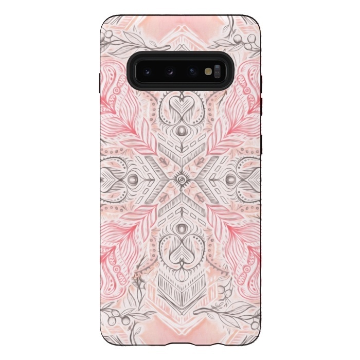 Galaxy S10 plus StrongFit Boho Soft Peach Pink Tribal Pattern by Micklyn Le Feuvre