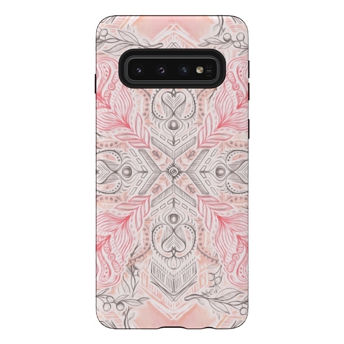 Galaxy S10 StrongFit Boho Soft Peach Pink Tribal Pattern by Micklyn Le Feuvre