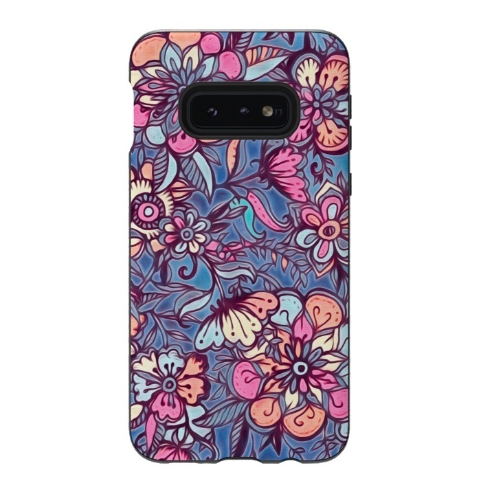 Galaxy S10e StrongFit Sweet Spring Floral - soft indigo & candy pastels by Micklyn Le Feuvre